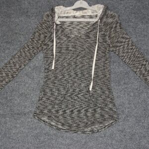 Self‎ Esteem Women's Gray Speckled Knit Hoodie Long Sleeve Pocket Casual M
